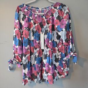 Flowy Floral Chiffon Blouse. Medium. Feminine Boho Casual Cottage Peasant Spring